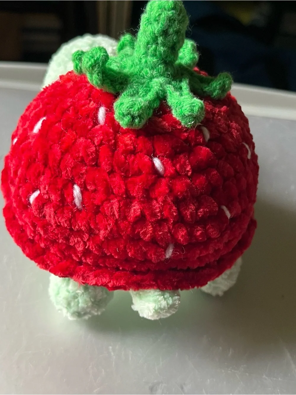 Plush Strawberry Turtle Soft Toy - Red & Mint 6.5” Chinelle yarn